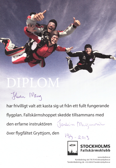 Skydive Diploma跳伞证书